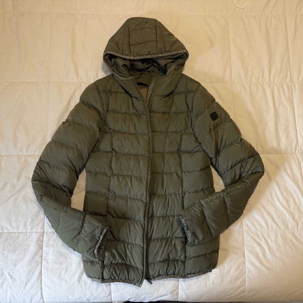 Women's Olive Hooded Puffer Jacket